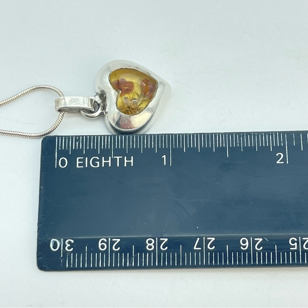 Silver ‘Forget Me Not’ Flower Heart Charm Pendant Necklace, Sterling Snake Chain - Picture 12 of 14